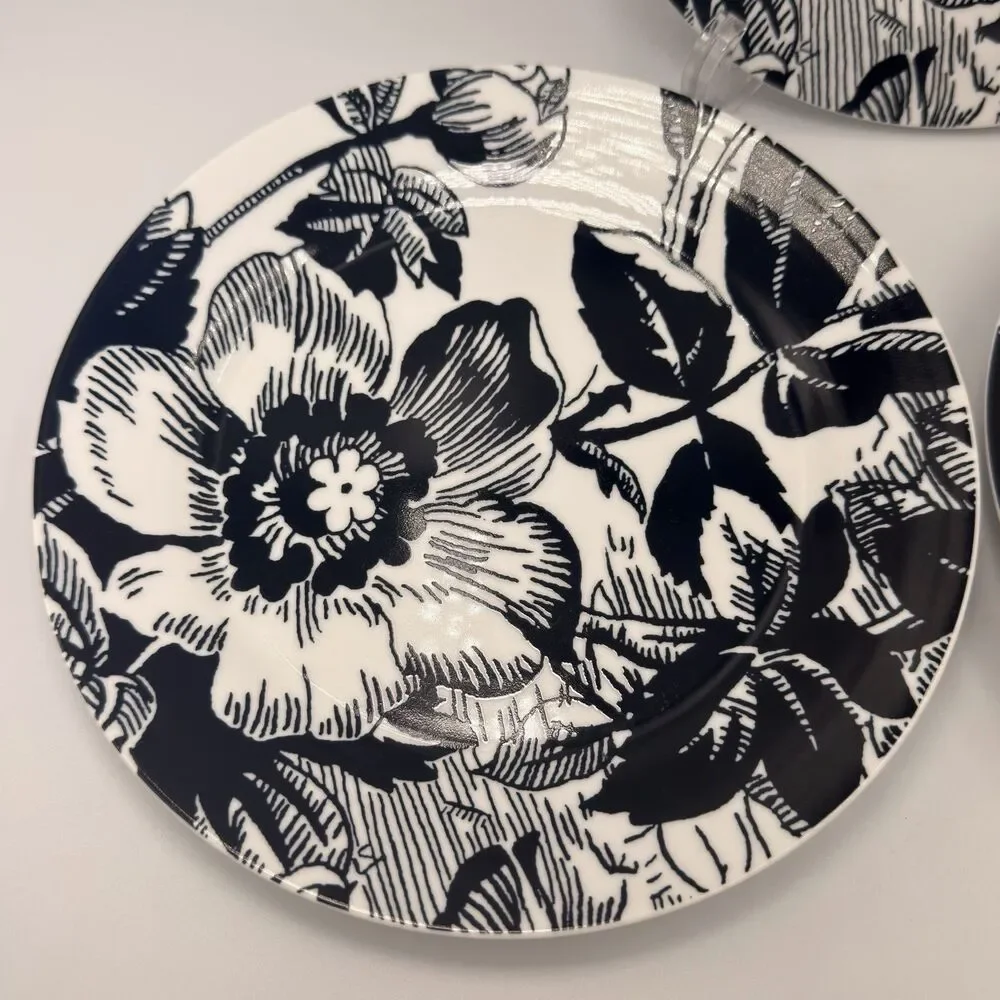 Isaac Mizrahi Target Midnight Blue Floral Porcelain Plates Set of 3, 8 3/8”